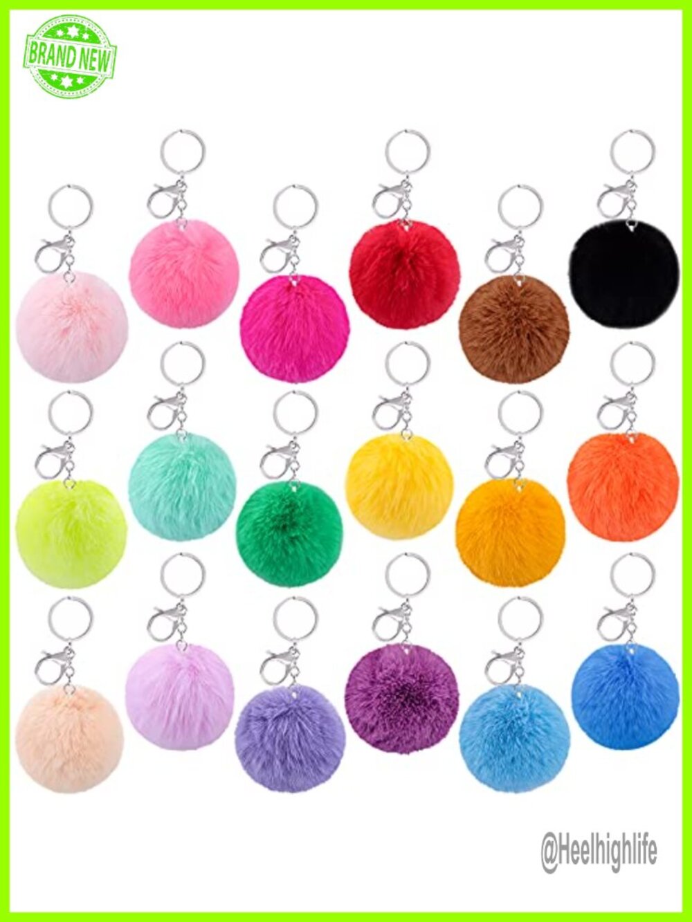 Faux Rabbit Fur Pom Pom Keychain Set with Silvery Hooks